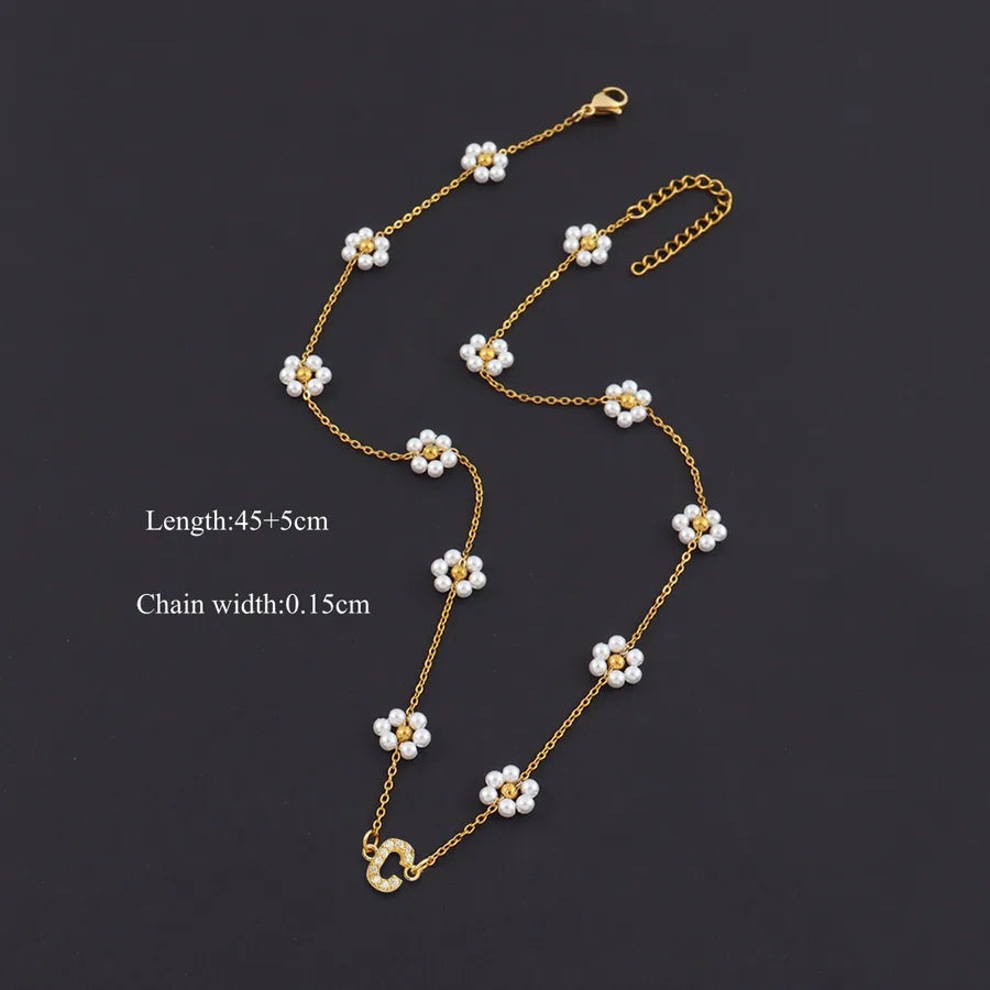 18K Gold Plated Letter Pendant Pearl Necklace Gold C