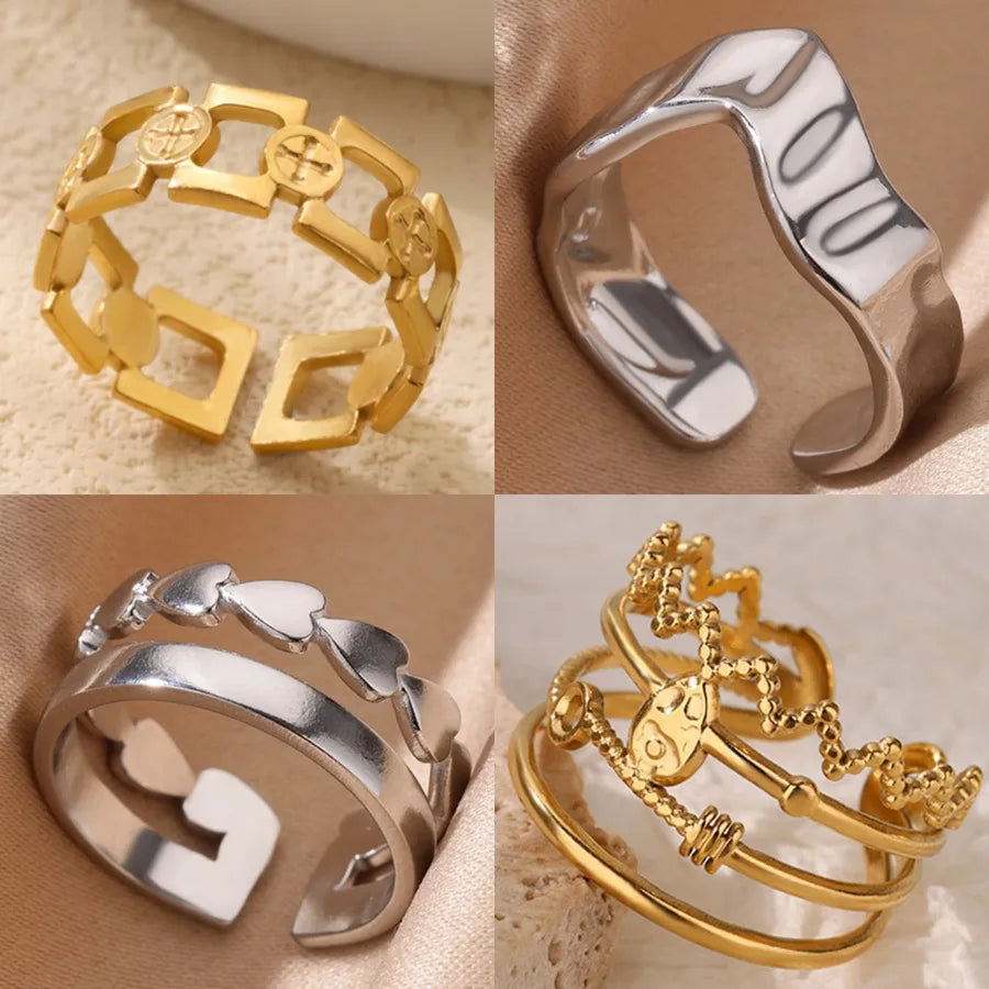 18K Gold Plated Cross & Heart Open Ring