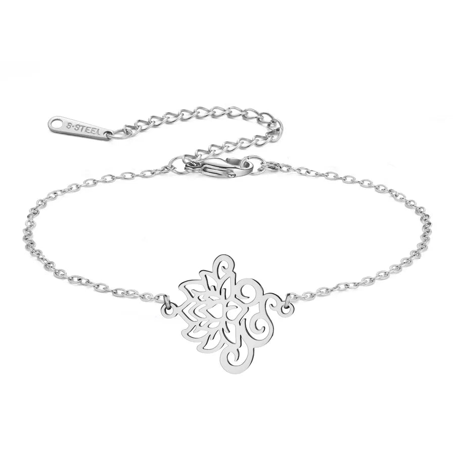 Retro Lotus Pendant Gold-Plated Bracelet Steel Color-Cross chain