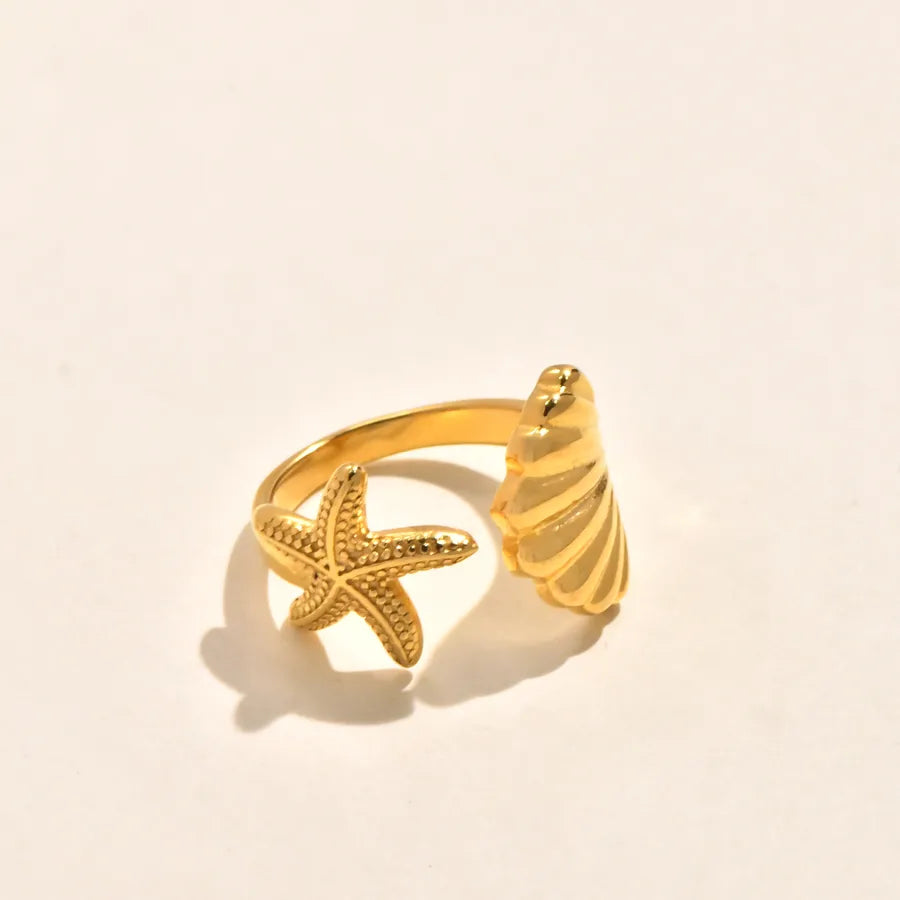 Gold Plated Shell & Bow Knot Stainless Steel Ring 5772901