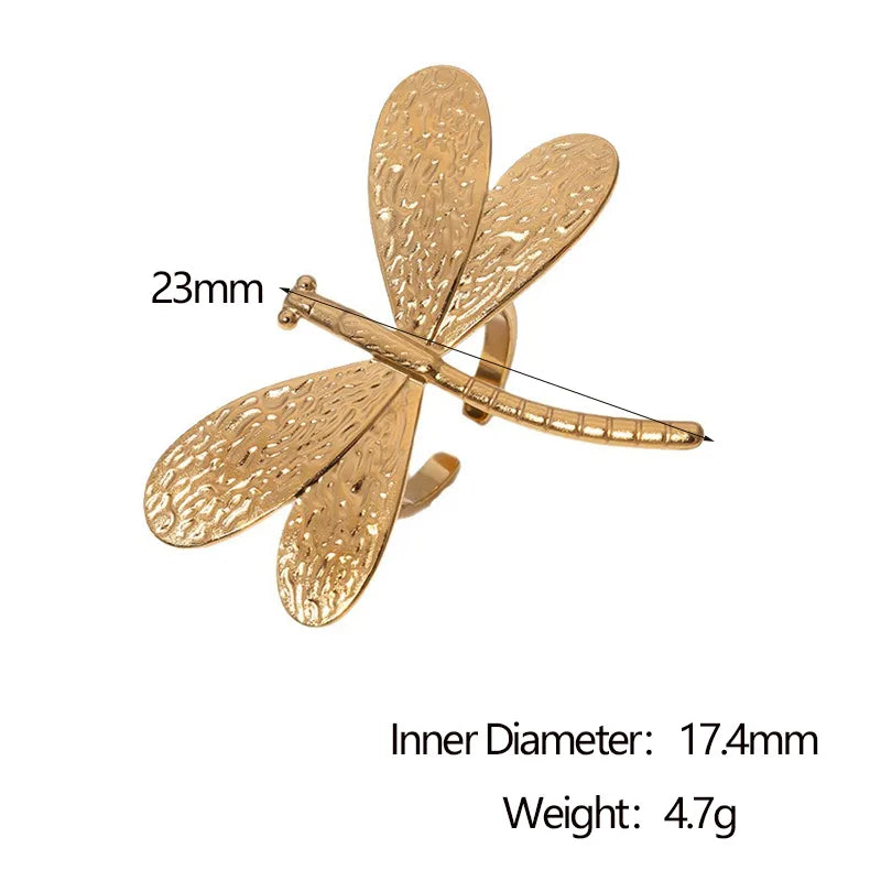 Gold Plated Dragonfly Open Ring for Women Rings Gold