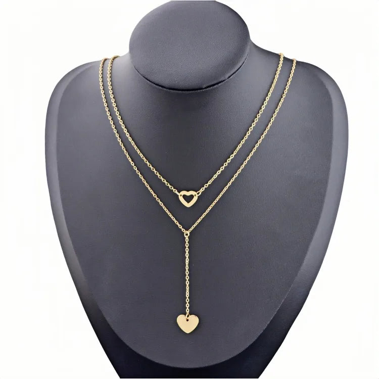 Gold Plated Stainless Steel Layered Pendant Necklace
