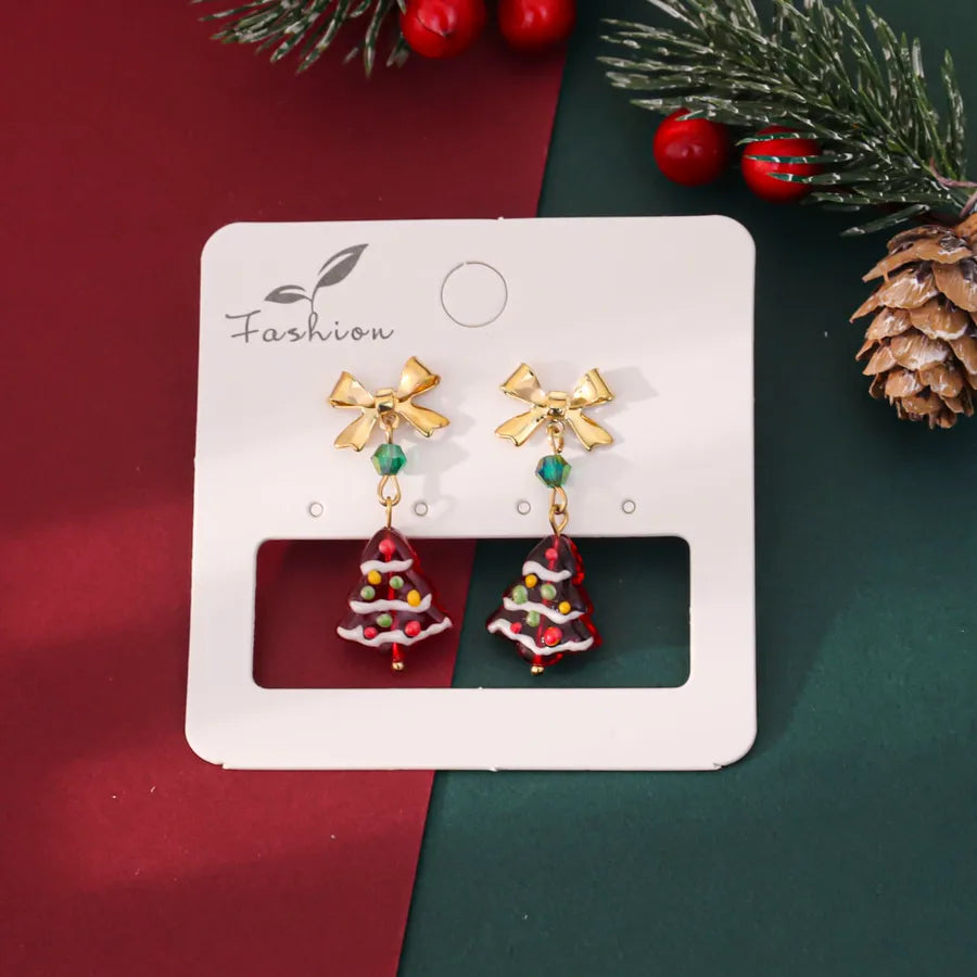 Hand-Painted Christmas Tree Earrings Red