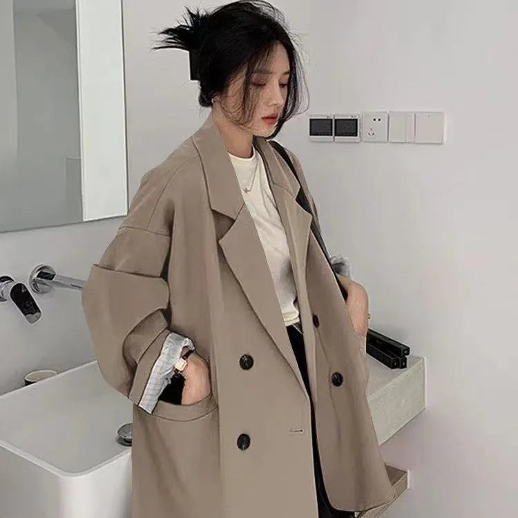 Loose Fit Women's Blazer Jacket - Solid Color