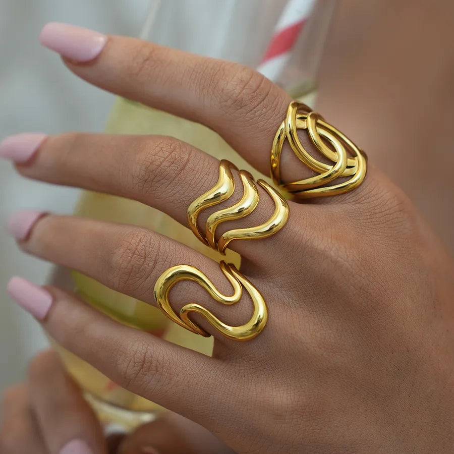 18K Gold Plated Geometric Adjustable Ring