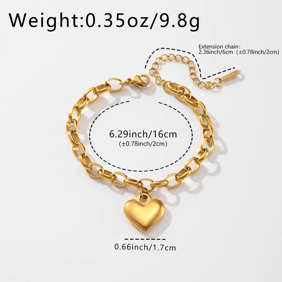 Gold Heart Pendant Chain Bracelet for Women