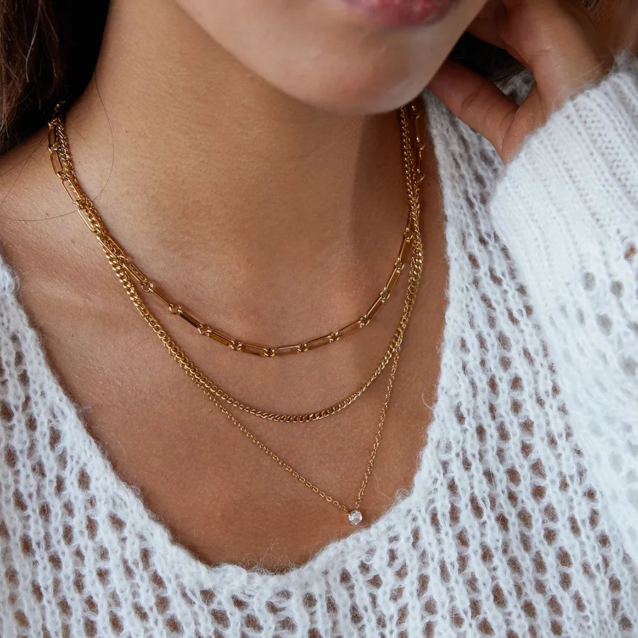 Triple Layer 18K Gold Heart Pendant Necklace