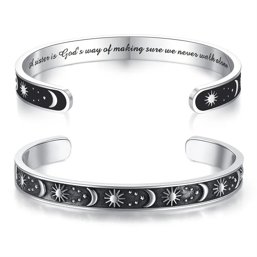 Retro Heart Stainless Steel Bangle 02-Sister Gifts - Sun & Moon -_yythk