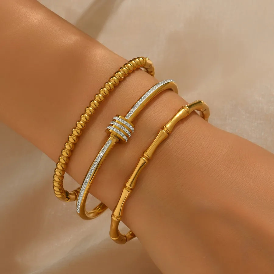 Gold Bamboo Geometric Bangle Bracelet for Women