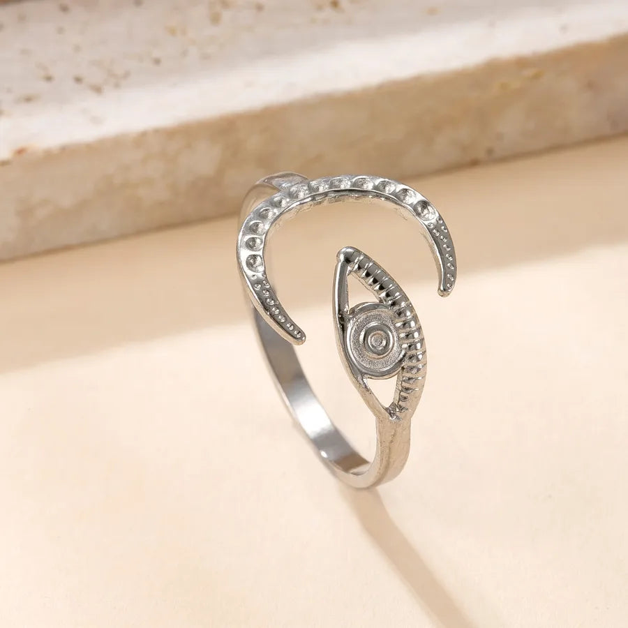 Stainless Steel Star & Moon Open Ring Average Size YYJZ69S