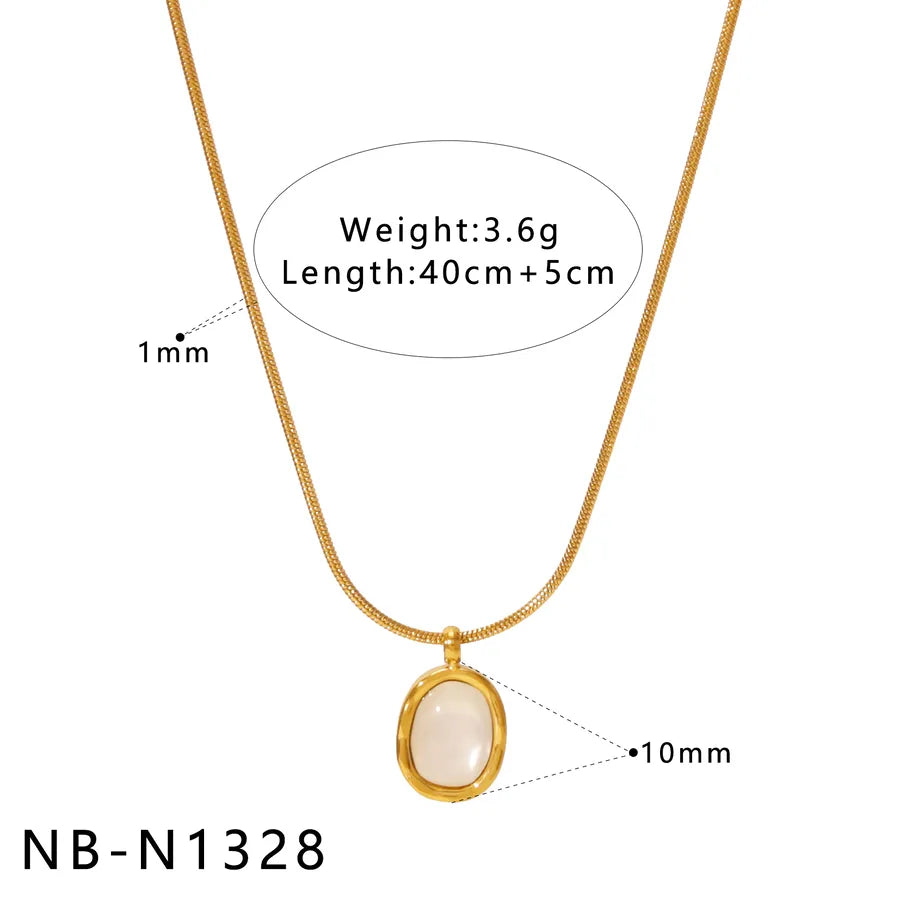 Gold Geometric Pendant Necklace with Shell & Zircon NB-N1328