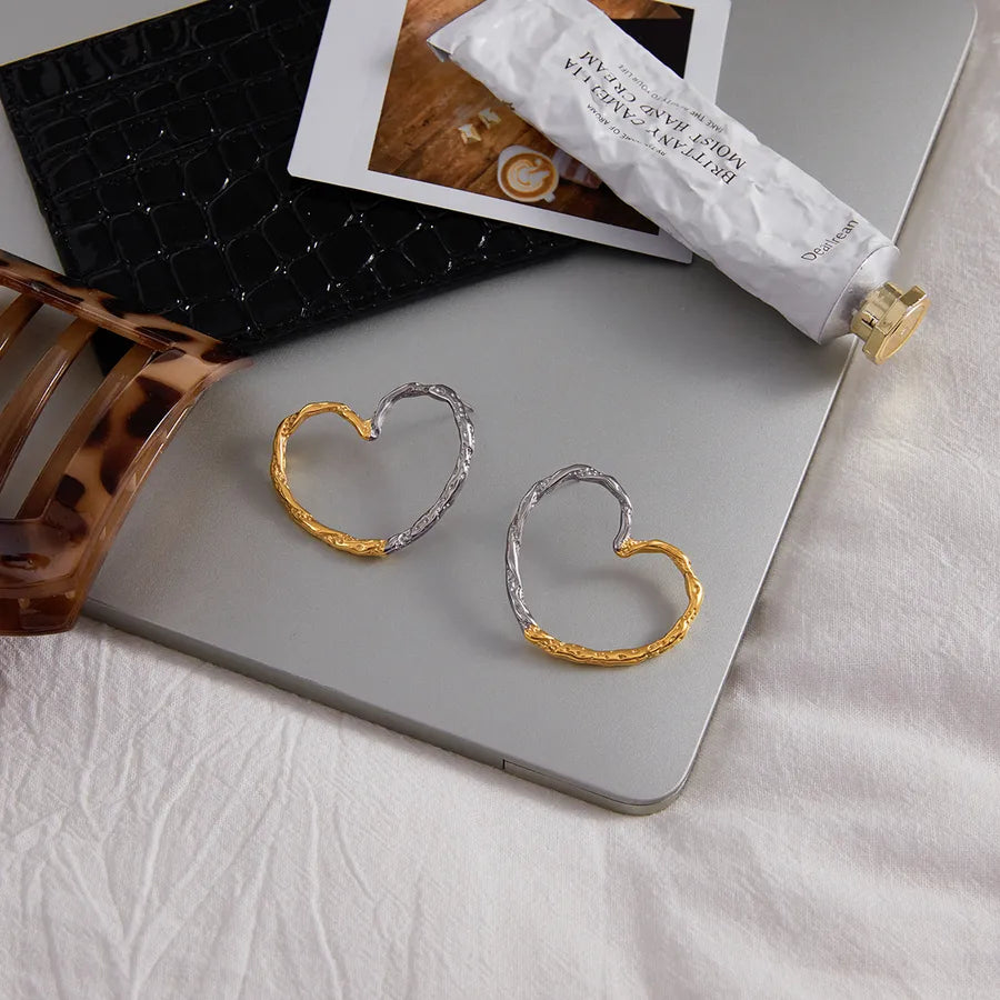 Gold & Silver Twisted Heart Earrings