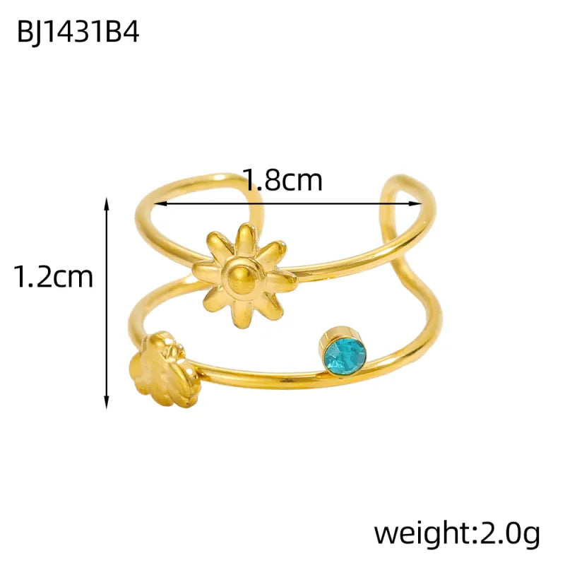Gold Plated Flower Open Ring for Women One Size BJ1431B4 9*9*1