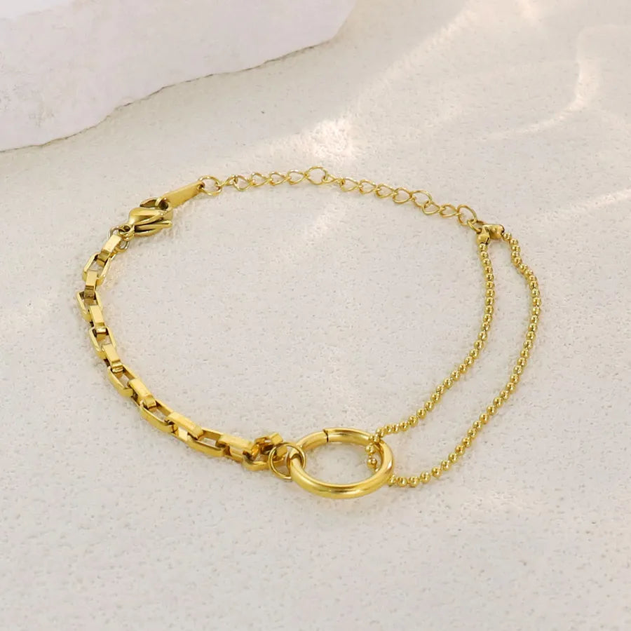 Gold Plated Stainless Steel Asymmetric Bracelet Average Size Gold Style 16