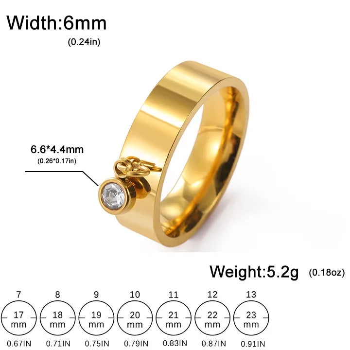 18K Gold Plated Stainless Steel Diamond Ring Gold