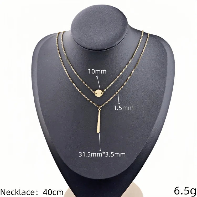 Gold Plated Stainless Steel Layered Pendant Necklace
