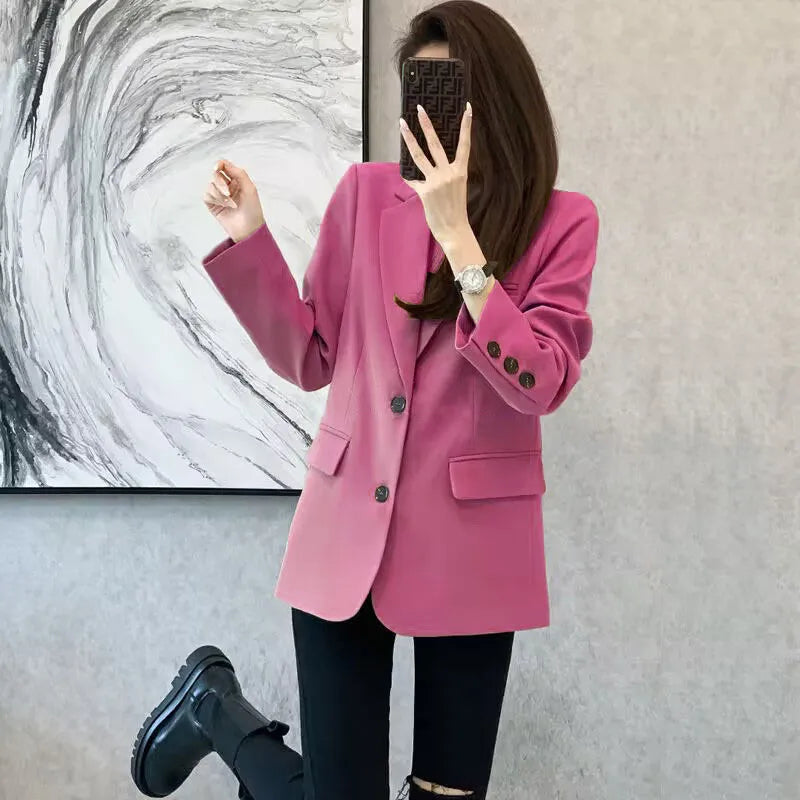Women's Khaki Mid-Length Blazer Purple Pink