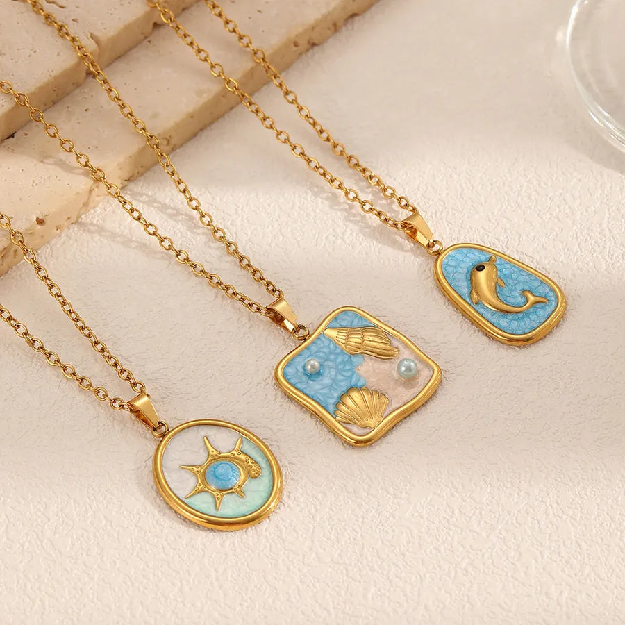 Gold Shell Pendant Necklace with Pearl Charm