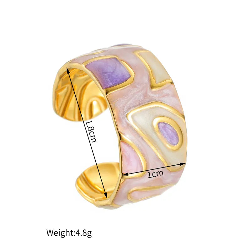 18K Gold Plated Enamel Stainless Steel Ring R880-Purple