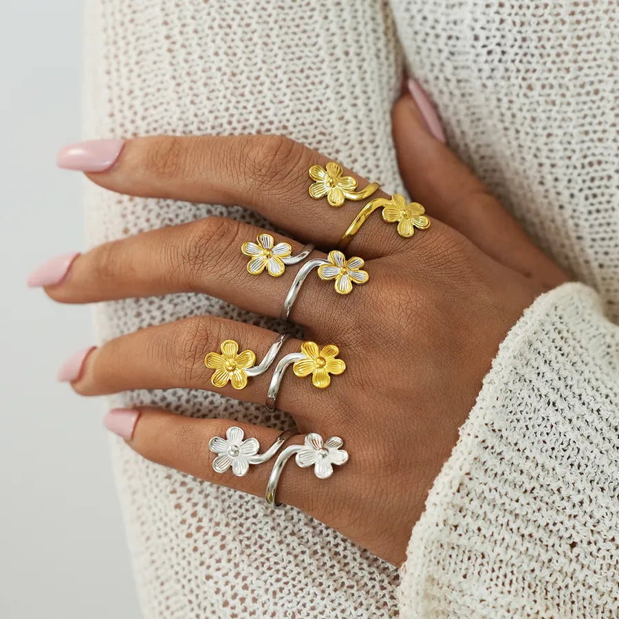 18K Gold Plated Stainless Steel Flower Ring