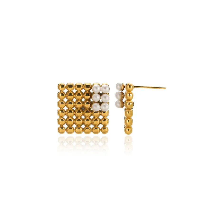 Gold Plated Geometric Pearl Stud Earrings
