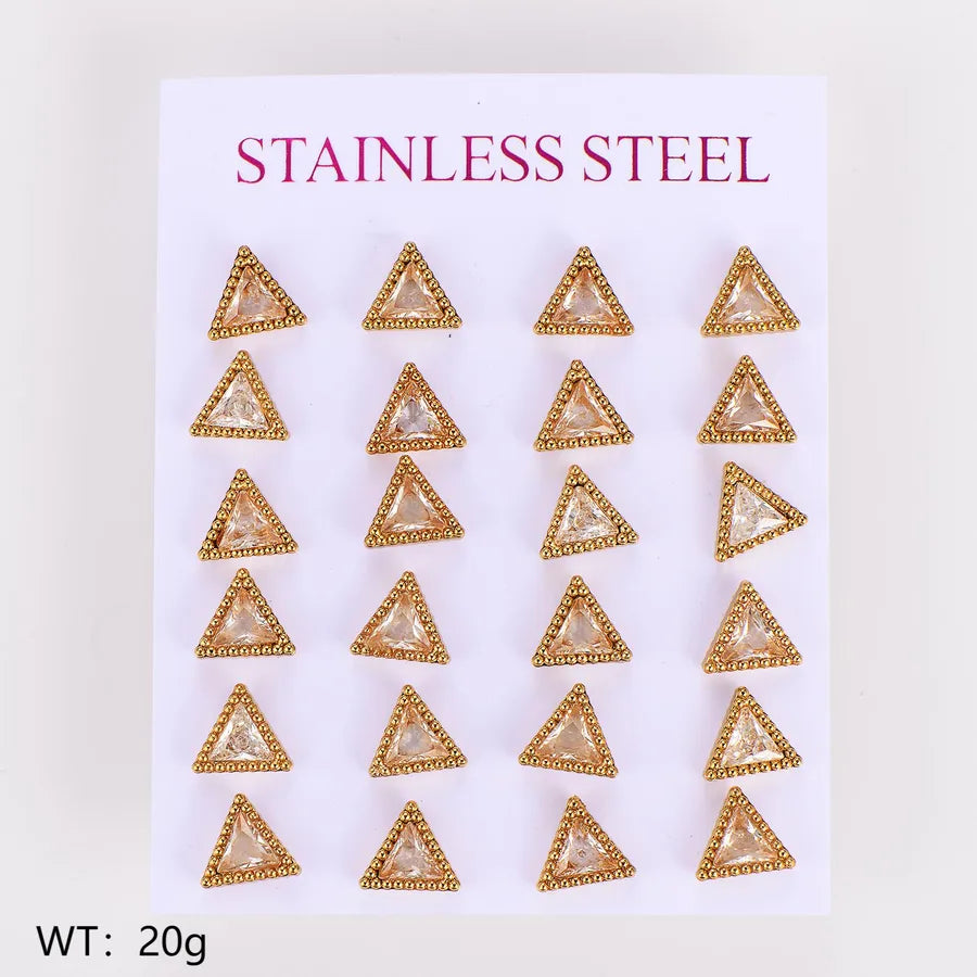 Gold Plated Geometric Star Zircon Stud Earrings Triangle-8.8mm