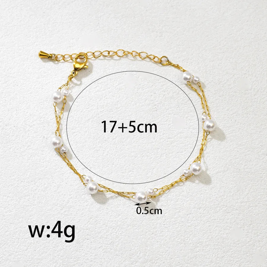 Gold Plated Double Layer Pearl Bracelet
