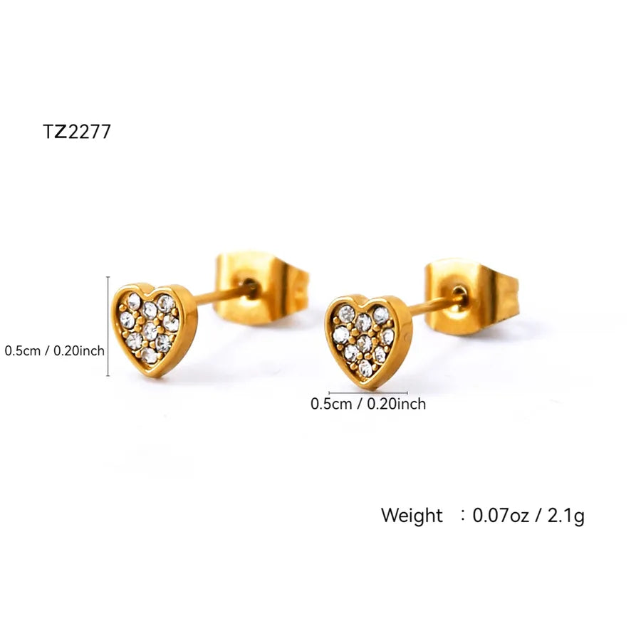Gold Plated Heart Zircon Stud Earrings Golden Love Heart Stud Earrings