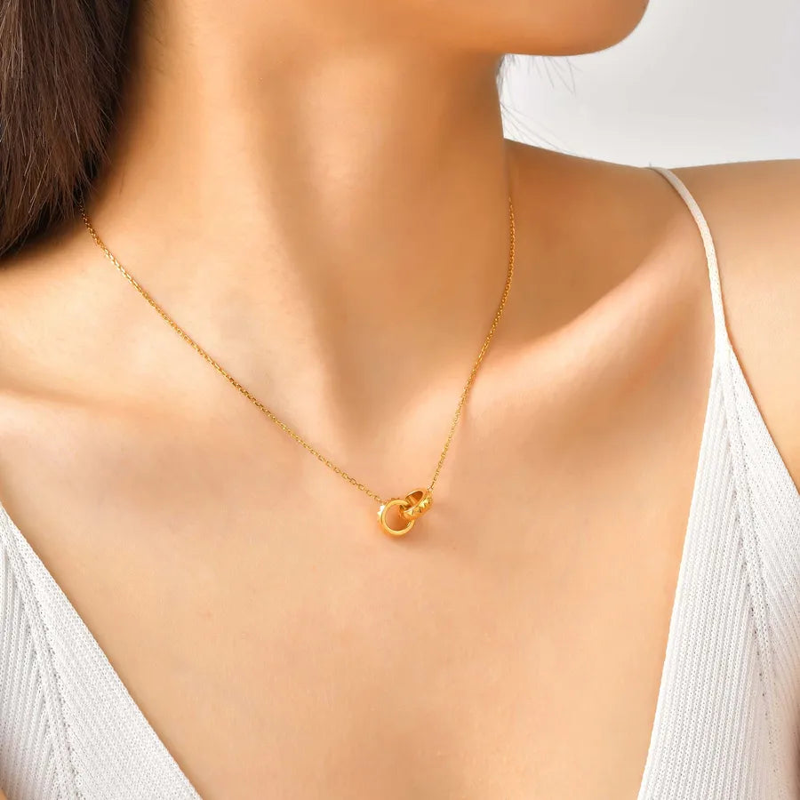 18K Gold Plated Stainless Steel Double Ring Necklace