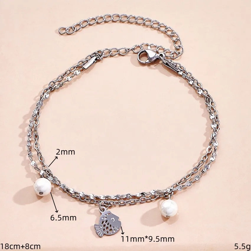 Silver Ocean Charm Layered Bracelet for Women