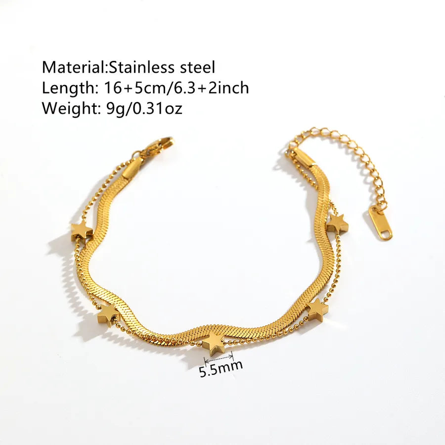 18K Gold Star Snake Chain Bracelet for Women