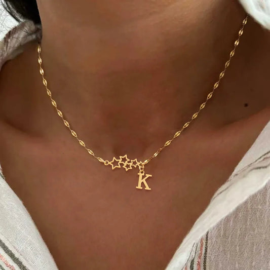 18K Gold Plated Letter & Star Pendant Necklace