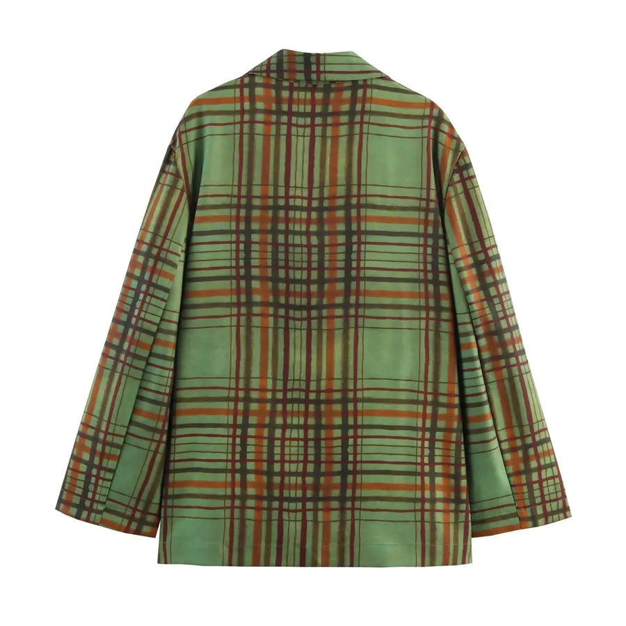 Women's Green Plaid Blazer Jacket