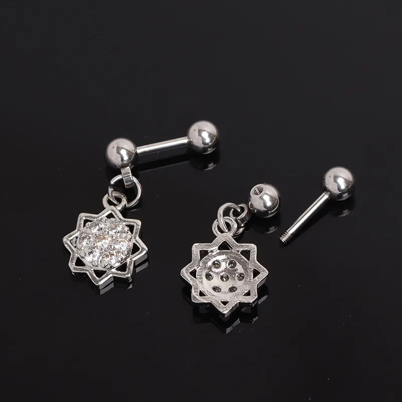 Boho Flower Zircon Stainless Steel Stud Earrings