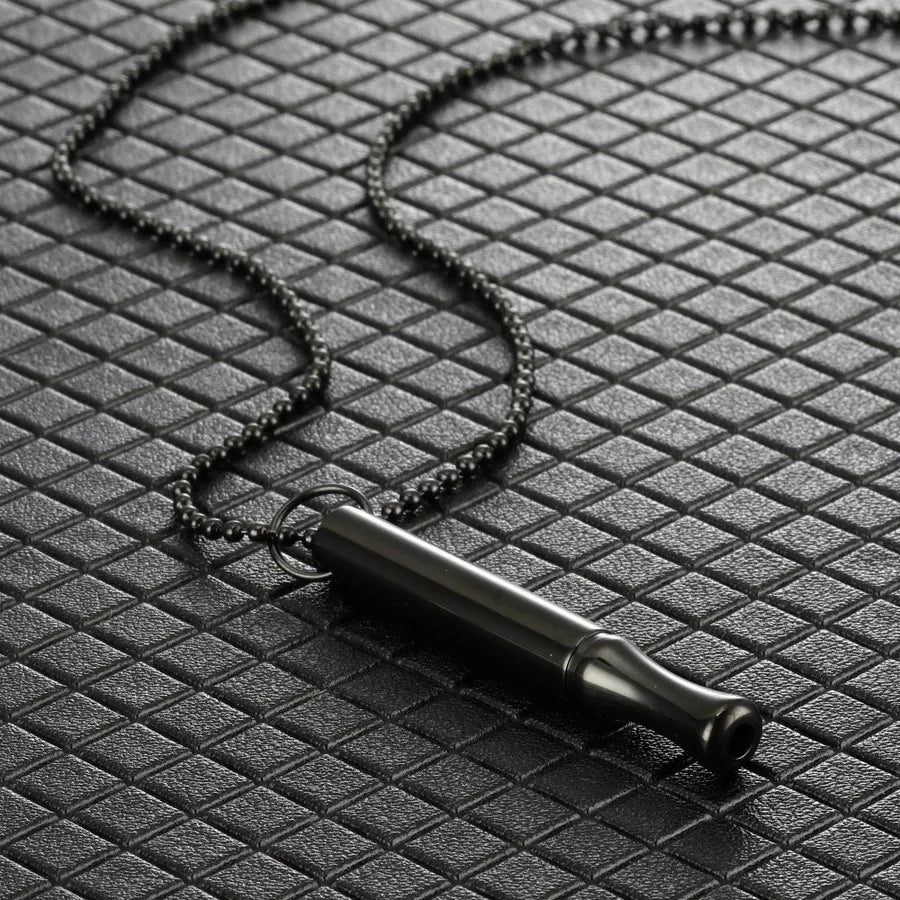 Titanium Steel Stress Relief Whistle Necklace Black-ball Chain
