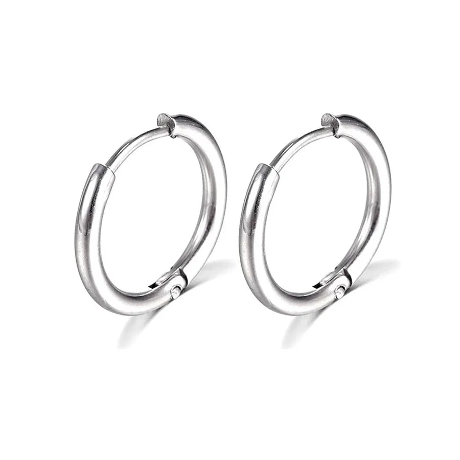 Men's Stainless Steel Round Hoop Earrings Steel Color 10mm
