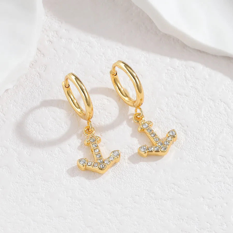 Gold Ocean Animal Earrings – Vintage Beach Style Anchor