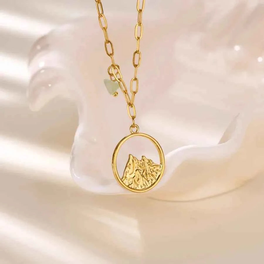 18K Gold Wave & Palm Tree Pendant Necklace