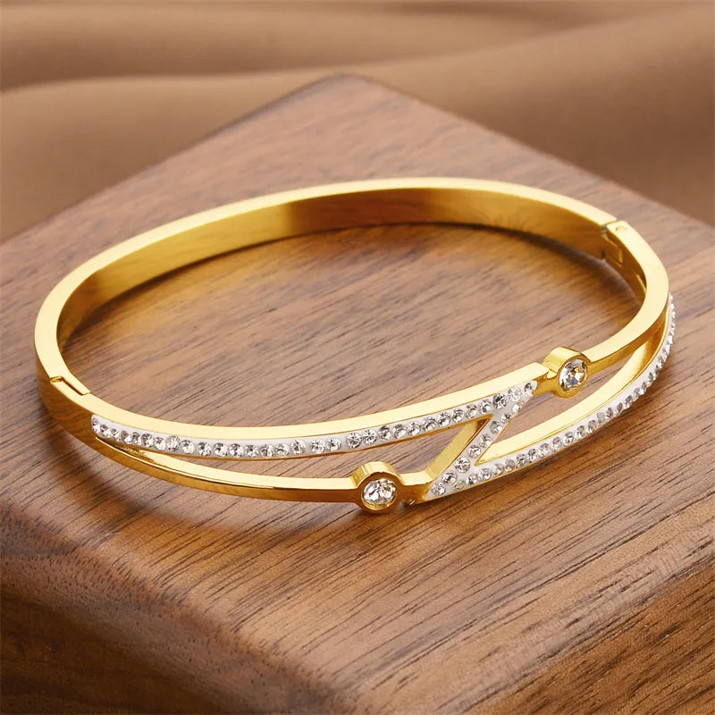 Gold Lightning Zircon Open Bangle Bracelet Gold 1.3*1.1cm