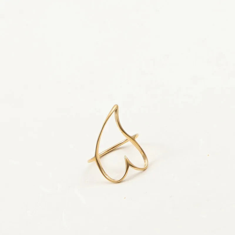 18K Gold Heart Cutout Titanium Steel Ring Gold No. 8 A1968