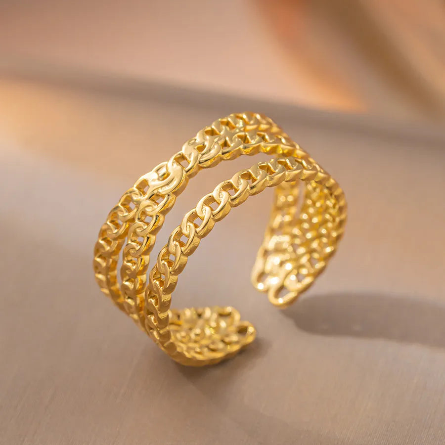 Adjustable Geometric Titanium Steel Ring K13 Gold Ring Adjustable