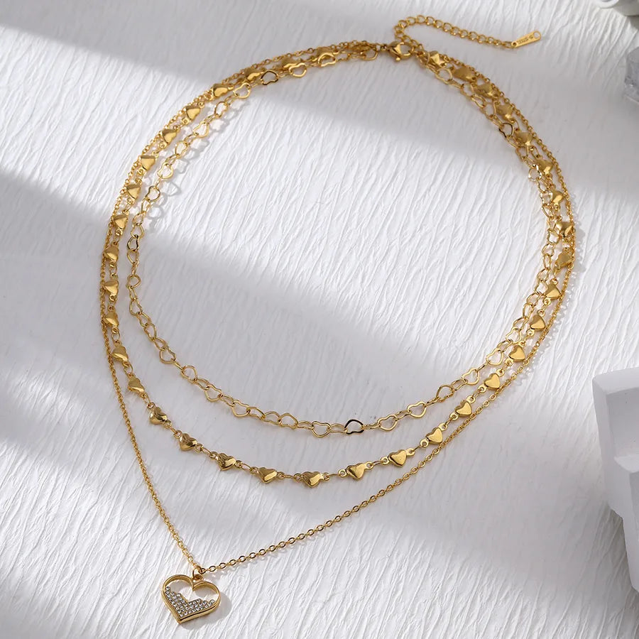 Gold Heart Multi-Layer Chain Necklace
