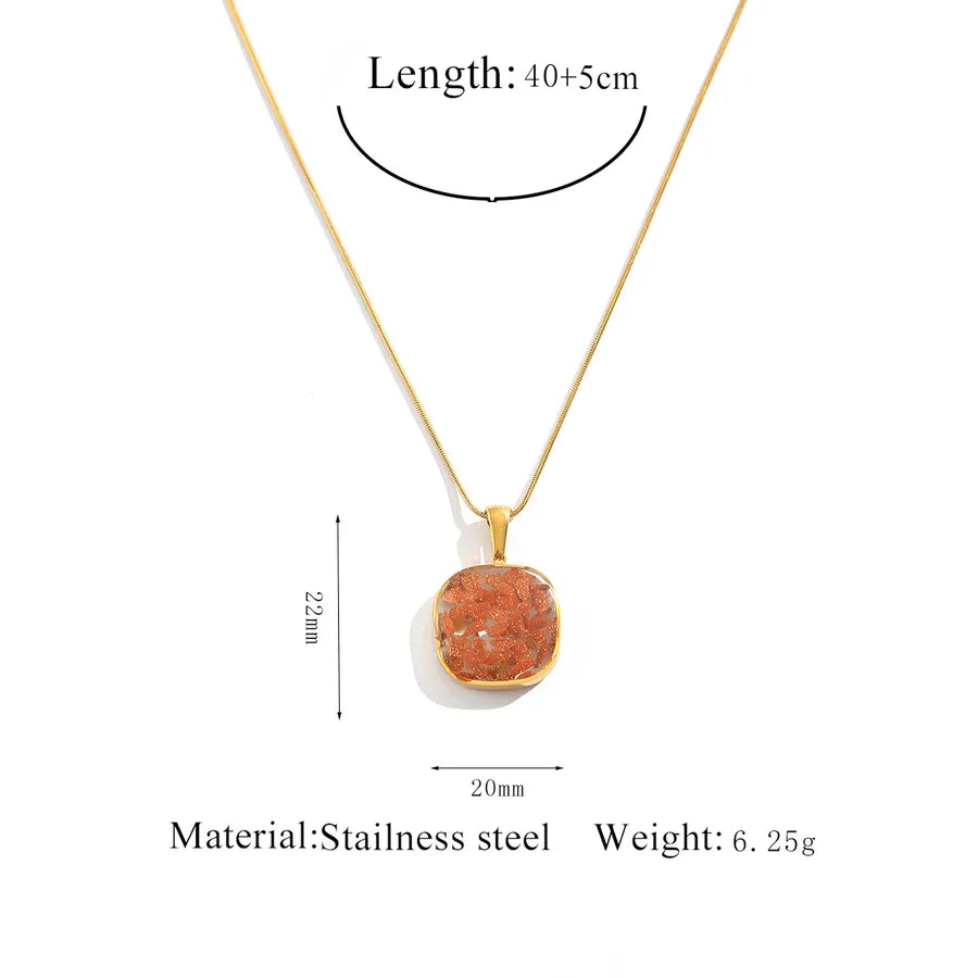Women's Geometric Stainless Steel Necklace Set Orange Red Square Necklace