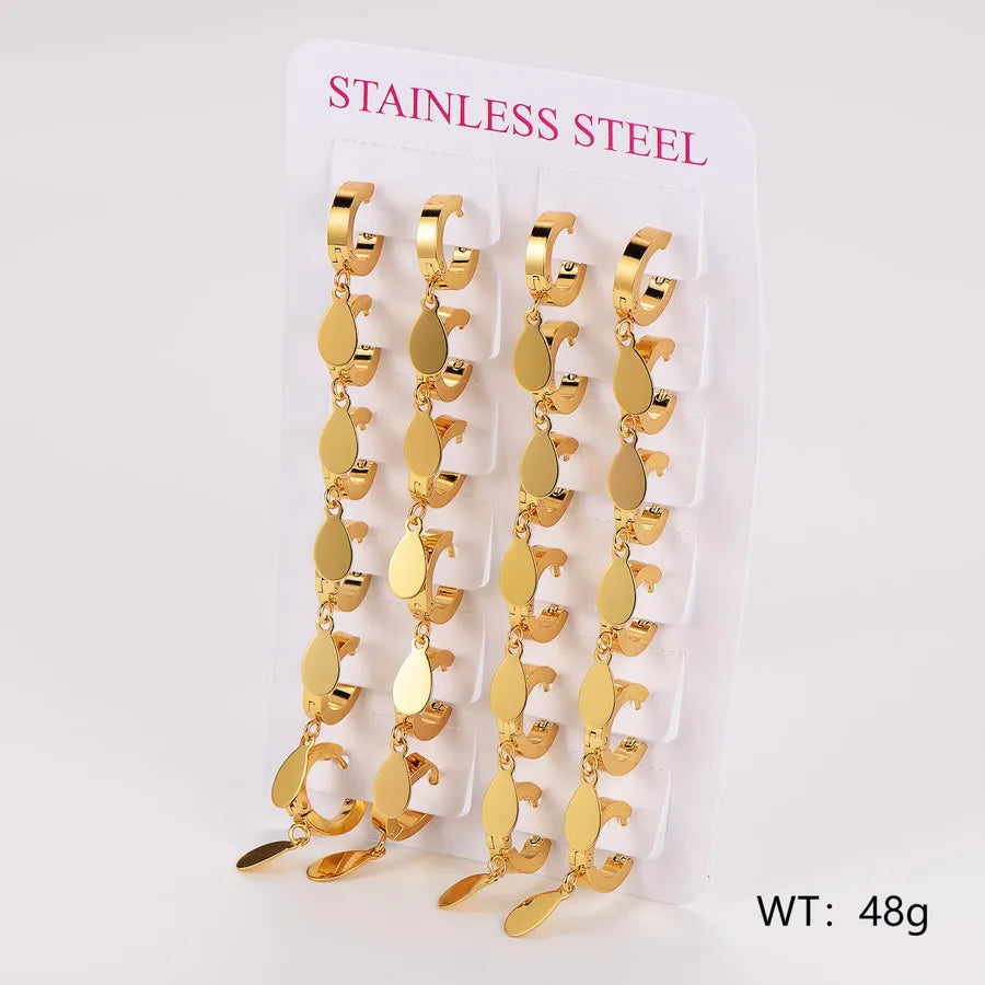 Gold Stainless Steel Star & Heart Ear Cuffs - 12 Pairs Water Drop