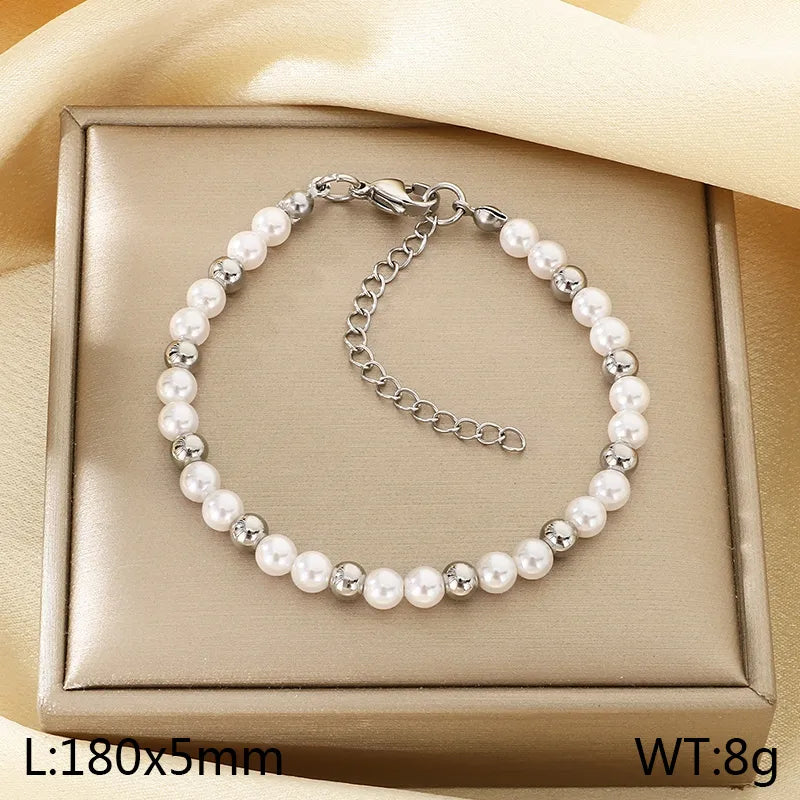 Gold Beaded Stainless Steel Bracelet for Women Type B Steel Color KB206987-Z