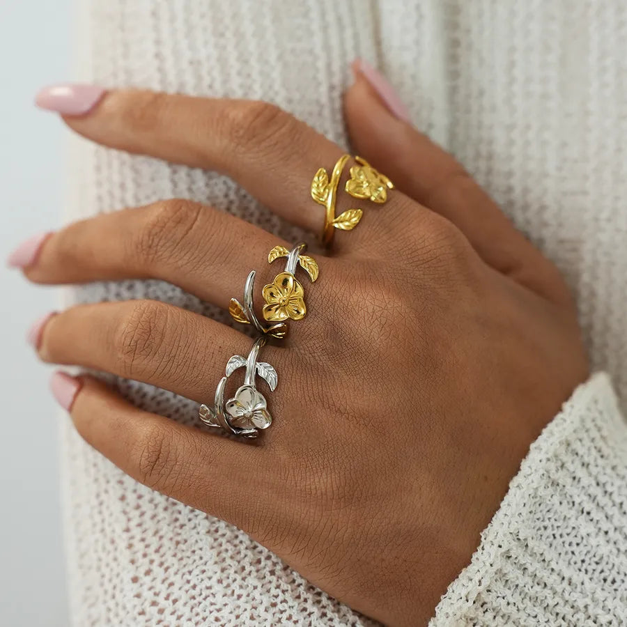 18K Gold Plated Flower Adjustable Ring