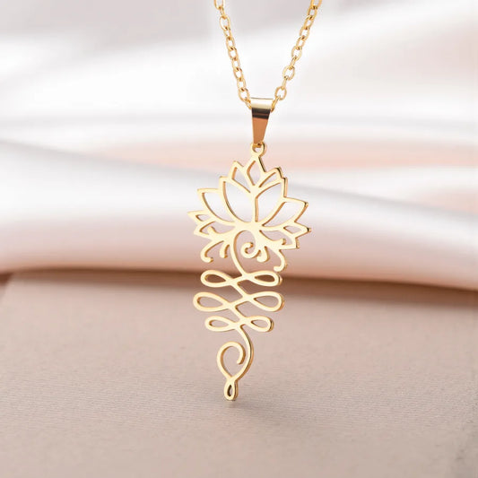 Geometric Lotus Pendant Stainless Steel Necklace
