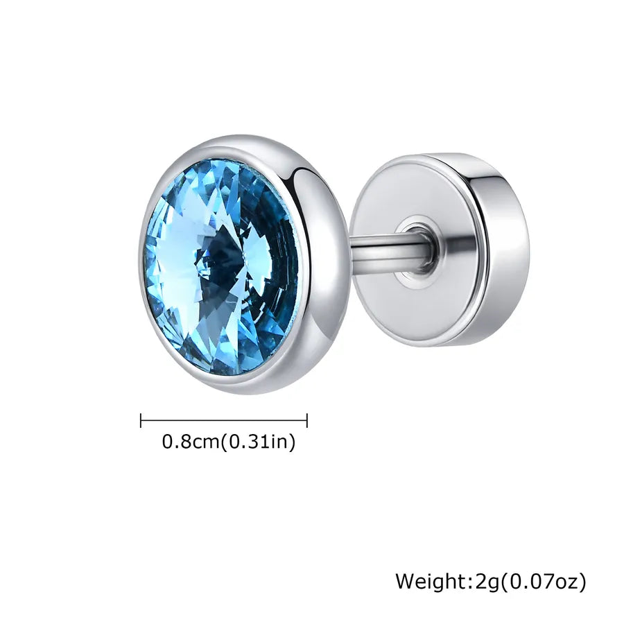 Unisex Stainless Steel Zircon Stud Earring Steel Color Sky Blue Zirconia A Piece