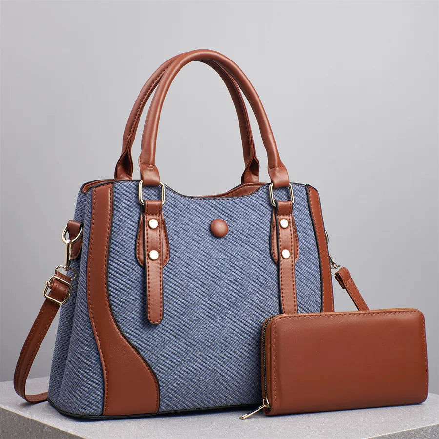 Color Block Soft Leather Shoulder Bag