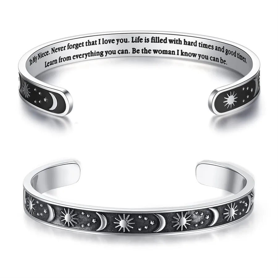 Retro Heart Stainless Steel Bangle 56-Niece Gifts - Sun & Moon -_yythkg
